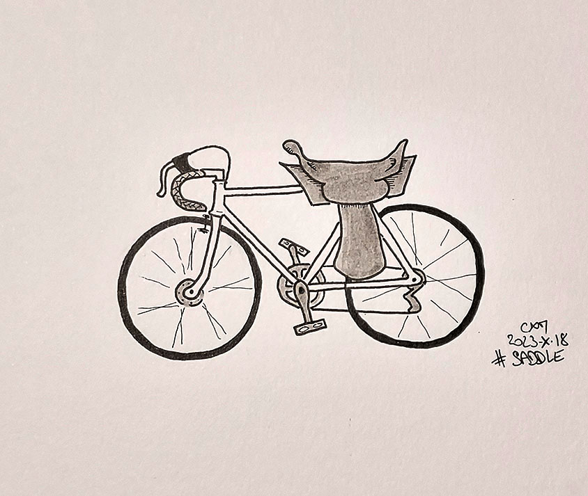 Dessin d’un vélo avec une selle de cheval