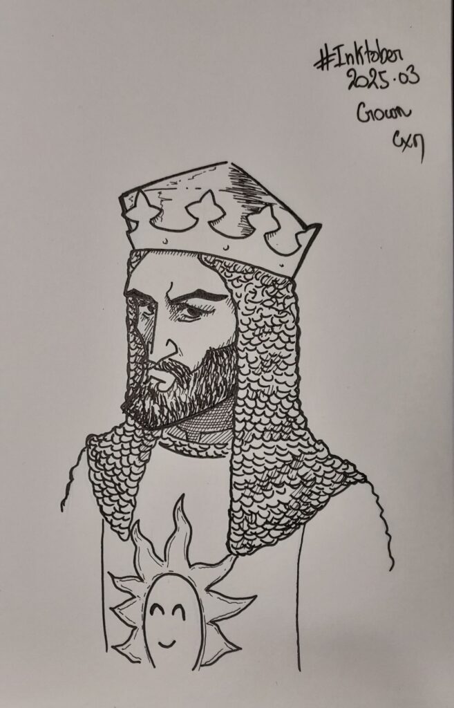 Un dessin en noir et blanc du roi Arthur dans Monty python Sacrée Graal