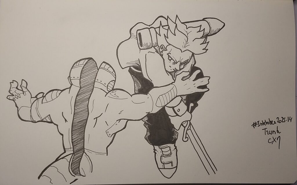 Trunks de Dragon Ball qui découpe Freezer d’un coup d’épée