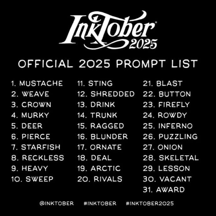 La liste officielle de l’inktober 2025 en anglais